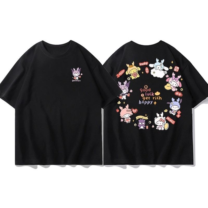 Summer Sanrio Yugui Dog Star Comic D Printed Cotton Tshirt Casual Comfortable and Loose
