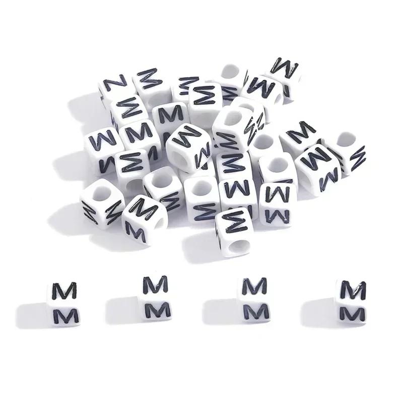 100-500pcs Acrylic A-Z Letter Bead White Square Cube Alphabet Bead for Jewelry Making Diy Bracelet Necklace Earrings Accessories