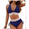 Women's High Waist Bikini Split Set V-Neck Tether Gathering Swimsuit