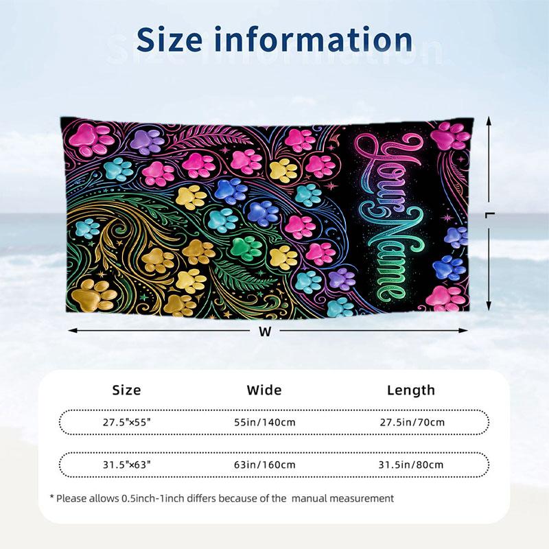 Dog Theme Beach Towel Personalized Custom Name & Text Soft Quick Dry Beach Towel for Swimming Travel