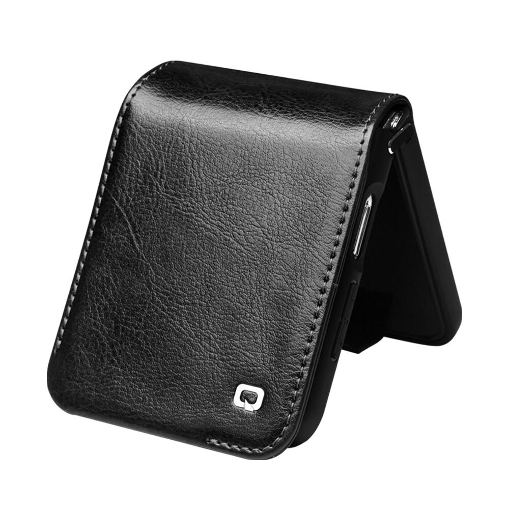 QIALINO For Samsung Galaxy Z Flip5 5G Genuine Cow Leather+PC Phone Case Card Holder Slim Fit Cover