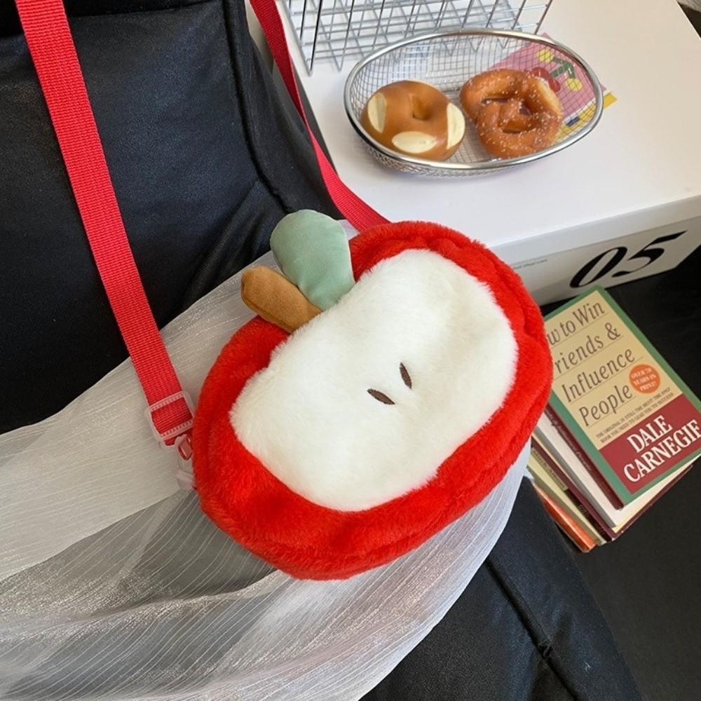 Soft Plush Crossbody Bag Red Small Mobile Phone Bag Kawaii Fruit Shoulder Bag Girls