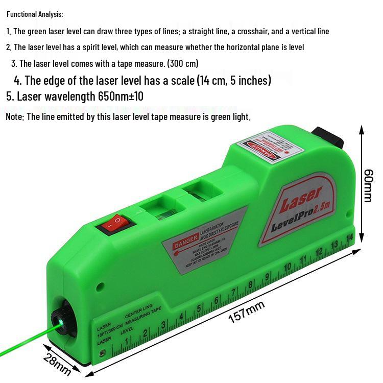 4-in-1 Portable Laser Level Ruler with Tape Measure and Infrared Level Tool