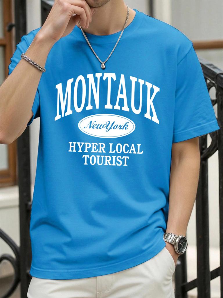 Montauk New York Hyper Local Tourist Print TShirts Men Cotton Casual T Shirt Breathable Summer Sportswear Loose Crewneck Tops