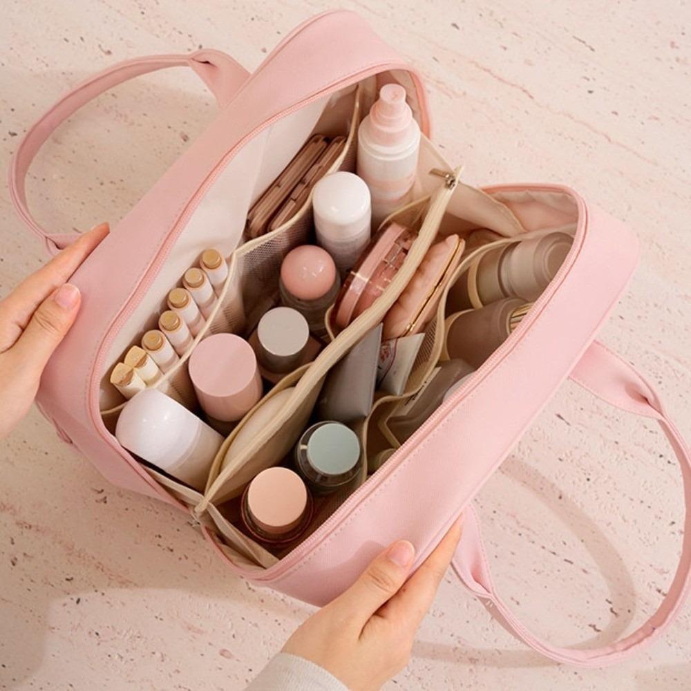 Einfarbige Hand-Kosmetiktasche Große Kapazität Kulturtasche Einfache Make-up-Tasche Damen