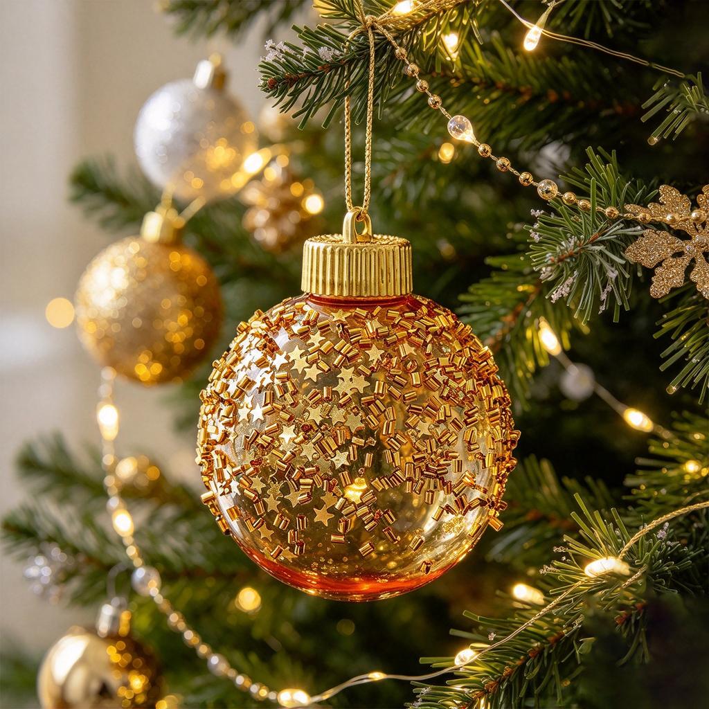 Christmas Glitter Sequin Clear Plastic Radish Ball Ornament Hanging Decor for Holiday Party Decorations