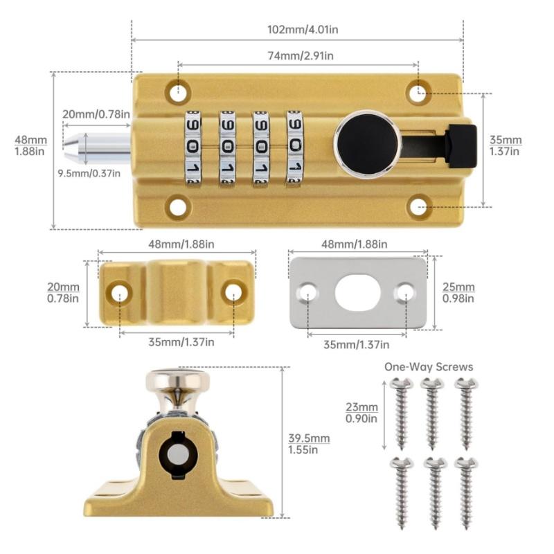 Neues 4-stelliges Kombinations-Schieberiegel-Torschloss Combi-Bolt Riegel Diebstahlsichere Passwortschlösser Mechanischer Digitalcode-Verriegelungsriegel