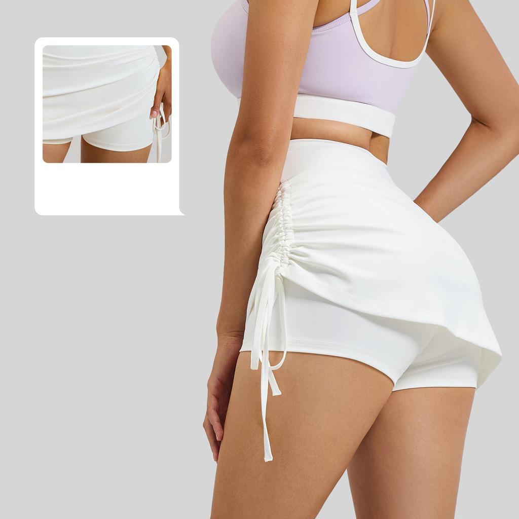 New Summer Wrinkled Sports Skirt Female Anti Exposure High Waisted Running Fake Two Piece Short Yoga Shorts for Women