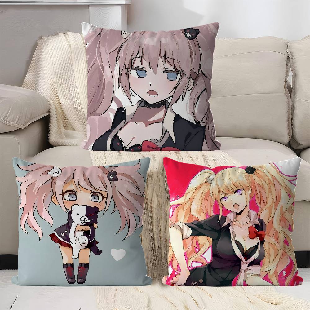 Anime E-Enoshima-Junko Throw Pillow Cover 45x45cm Soft Cozy Decorative Pillowcase Covers With Zipper For Couch Sofa Bedroom