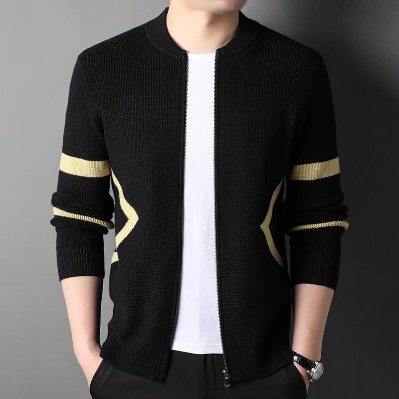 Spring Men's Long-sleeved Knitted Cardigan for Middle-aged and Young Fashion Baseball Collar Zipper Boy Knitted Jacket