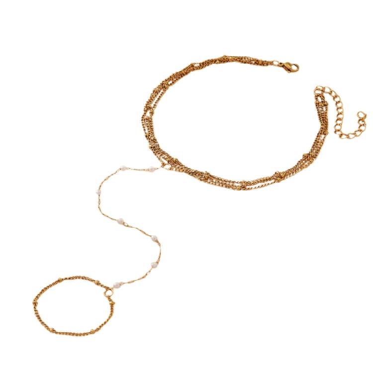 Hand Chain Bracelet with Rings Hand Chain Bracelet with Finger Rings Adjustable Chain Bracelet Hand Jewelry for Women 1