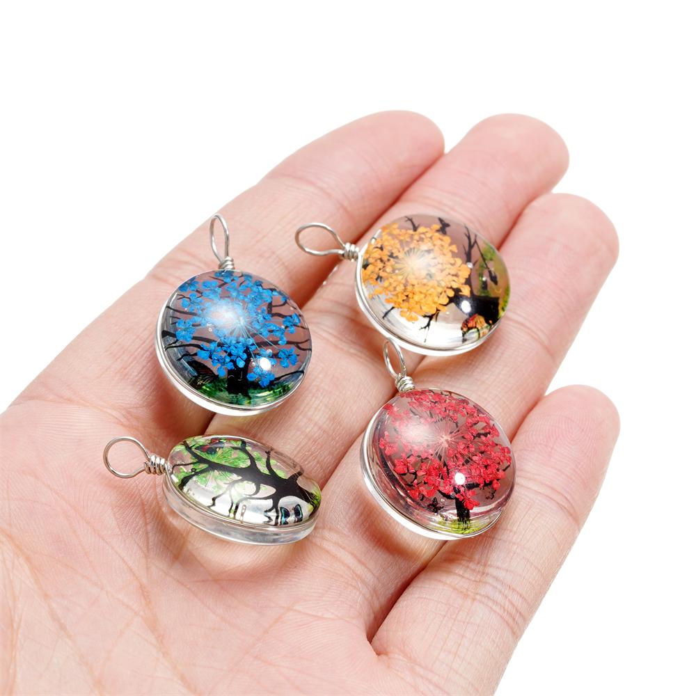 5pcs/lot 20*29mm Crystal Glass Real Dried Flower Round Shape Pendants for DIY Handmade Jewelry Bracelet Necklace Accessories
