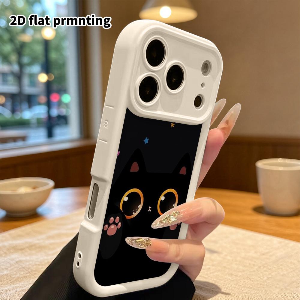 Phone Case: 2D Flat Design Suitable for iPhone 18 17 16 15 14 13 Pro Step Protection Case, Little Black Cat Probe, Christmas and Halloween Gift
