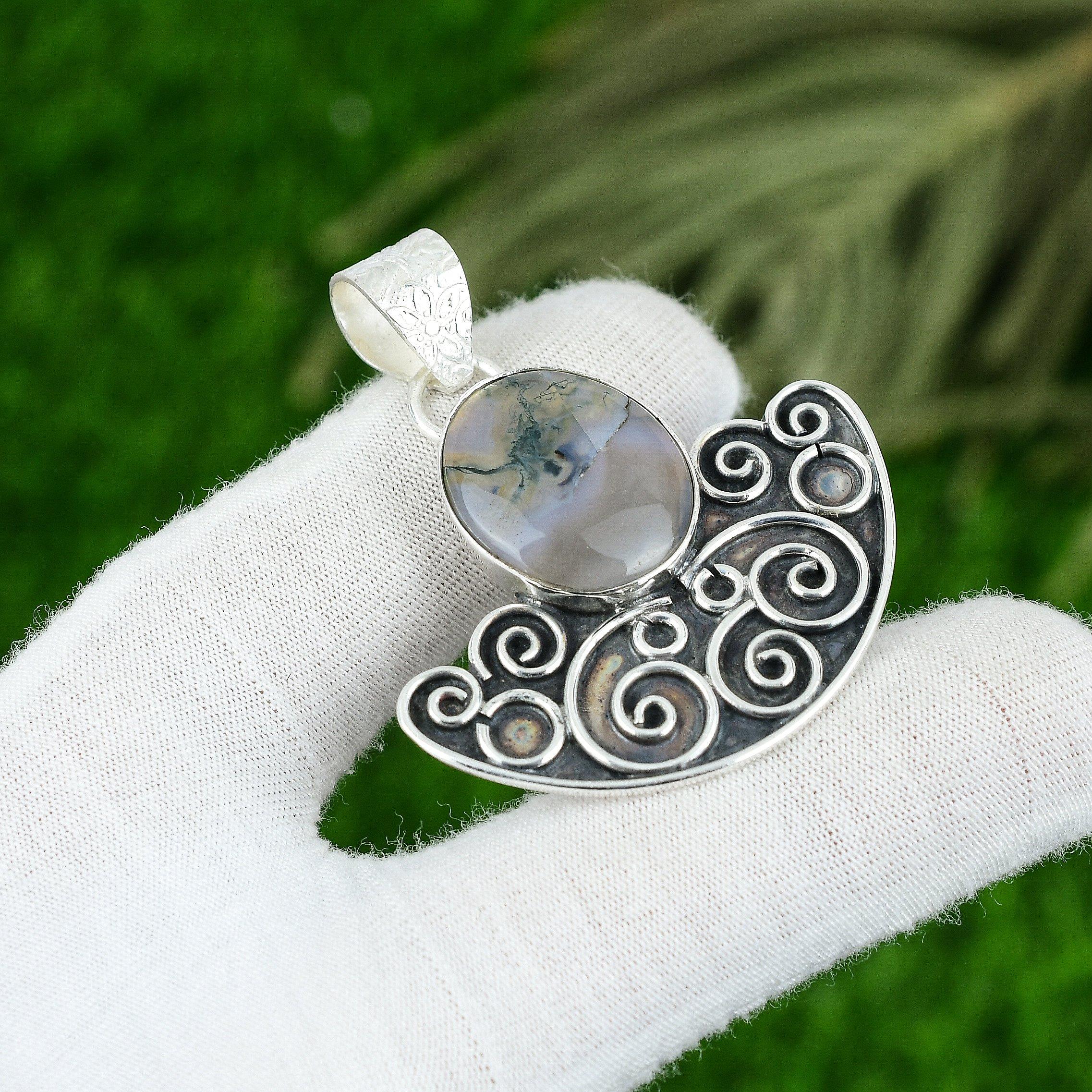 

Friendship Day Deal Natural Solar Moss Agate Bezel Wife Pendant Sterling Silver