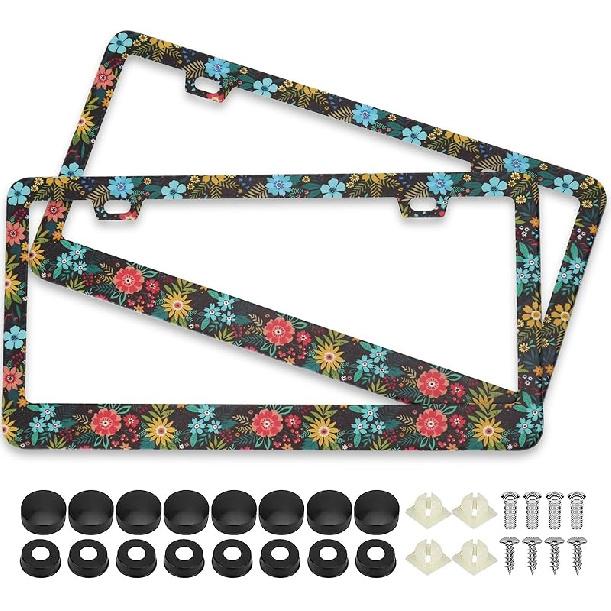 Splicing Skull Ghost Bat License Plate Frames, 2 Pack Halloween Horror Car Plate Frame, Stainless Steel License Plate Holders Covers With Free Screws