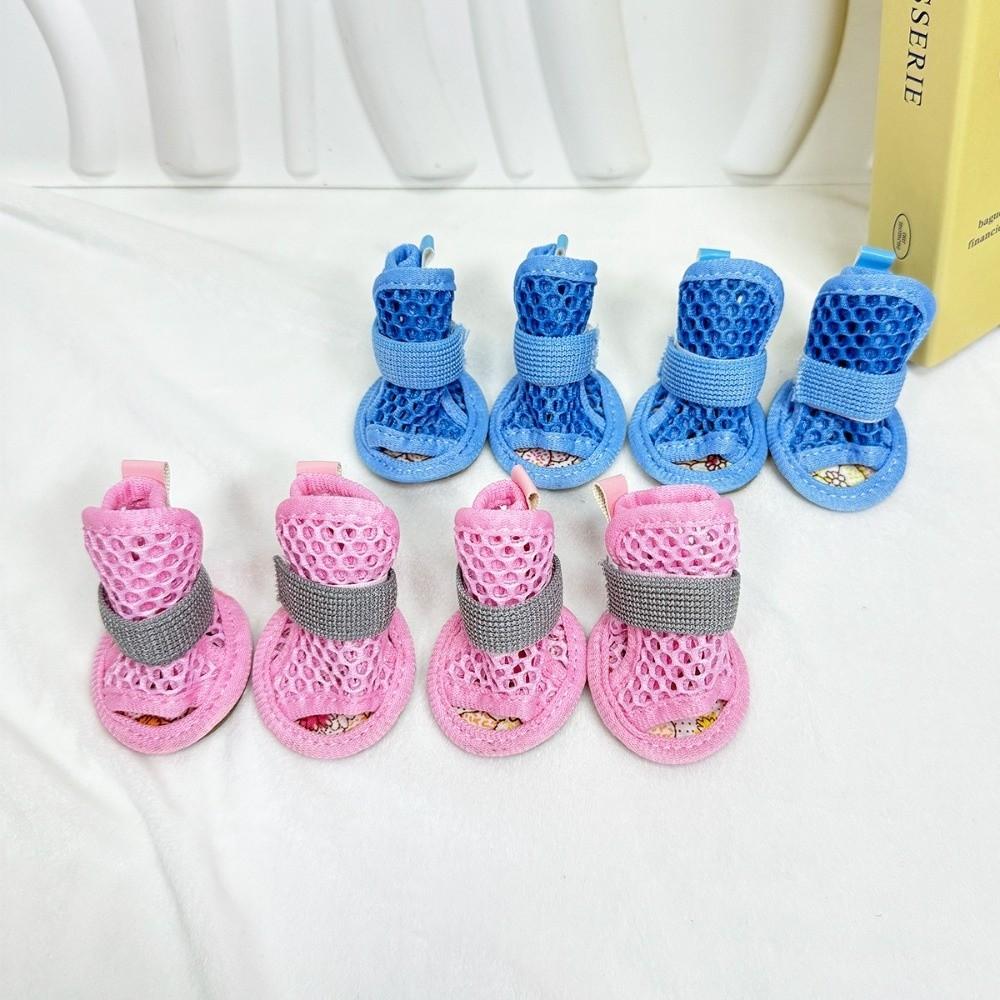 4Pcs Mesh Pet Sandals Soft-sole Cooling Dog Boots Cute Dog Foot Cover Summer