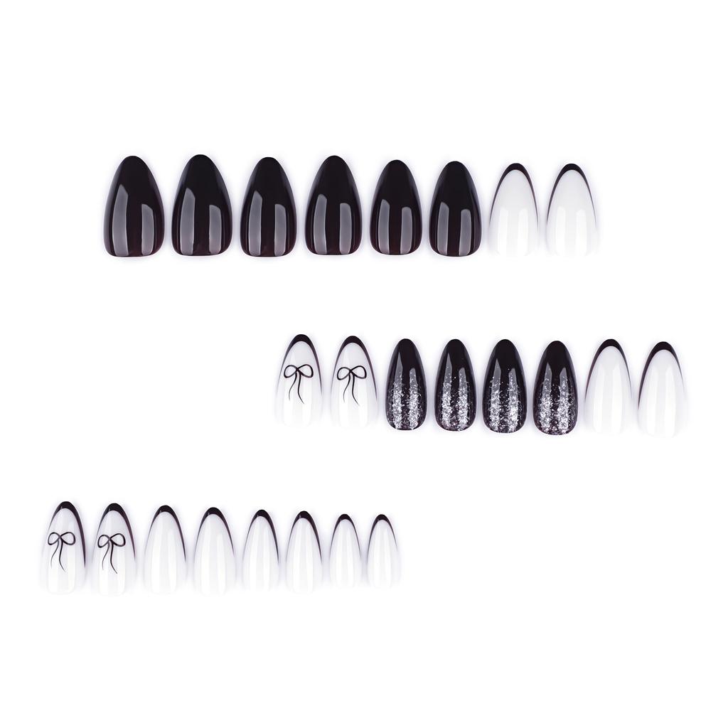 y2k cool and spicy wearing nail art, hot-selling nail pieces in Europe and America, French black wearing nail piece, fake nail.