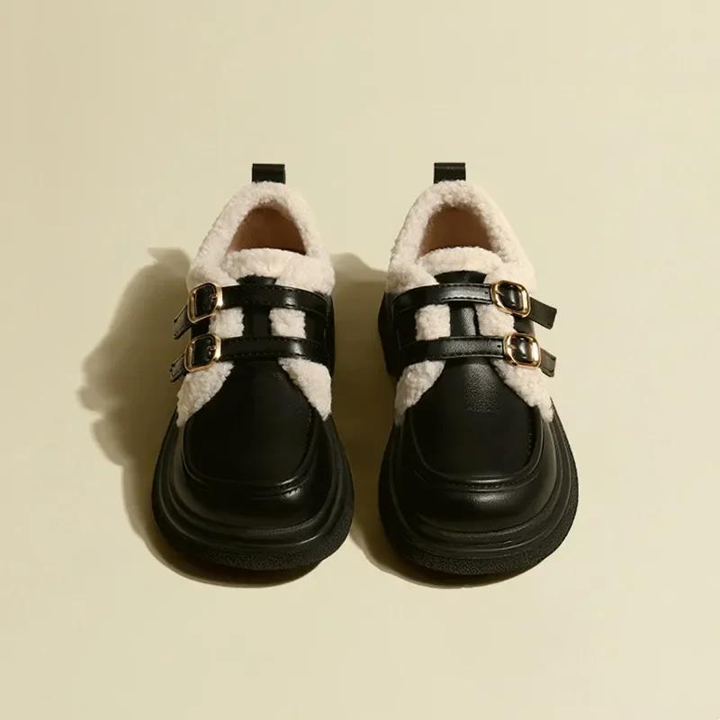 

Женские туфли Lefu в стиле Pure Desire со шнуровкой и пряжкой в стиле ретро с толстой подошвой из плюша, универсальные туфли Мэри Джейн в сочетании с платьем 40 чёрный