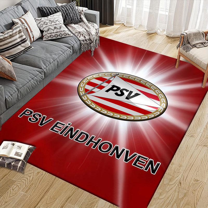 PSV Eindhoven Flannel Printed Carpet, Home Sofa Decoration for Living Room & Bedroom, Non‑Slip Play Flannel Floor Mat for Game Room