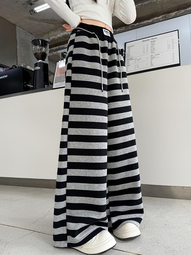Pantalon de survêtement rayé à jambes larges pour filles Automne 2025 - Design élégant avec empiècements pour enfants