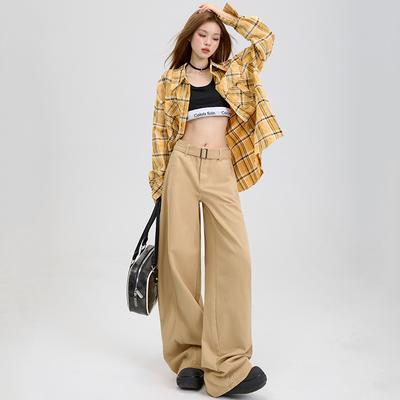 Women's Spring High Waist Wide-leg Pants Women's Spring Lazy and Relaxed Draped Straight-leg Pants