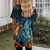 Womens Tops V-neck Short Sleeve Blouses Casual Mid-length Shirts Fashion Print Tunic Tops With Pockets