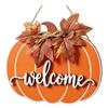3D Embossed Welcome Text Wooden Pumpkin Sign for Front Door, Rustic Fall Harvest Hanging Pendant with Thanksgiving Party Supplies Letters And