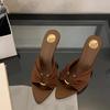 Fashion 2025Summer Woman Slippers Fashion Open Toe Thin High Heels Shoes Street Style Stripper Party Slides Zapatos De Mujer