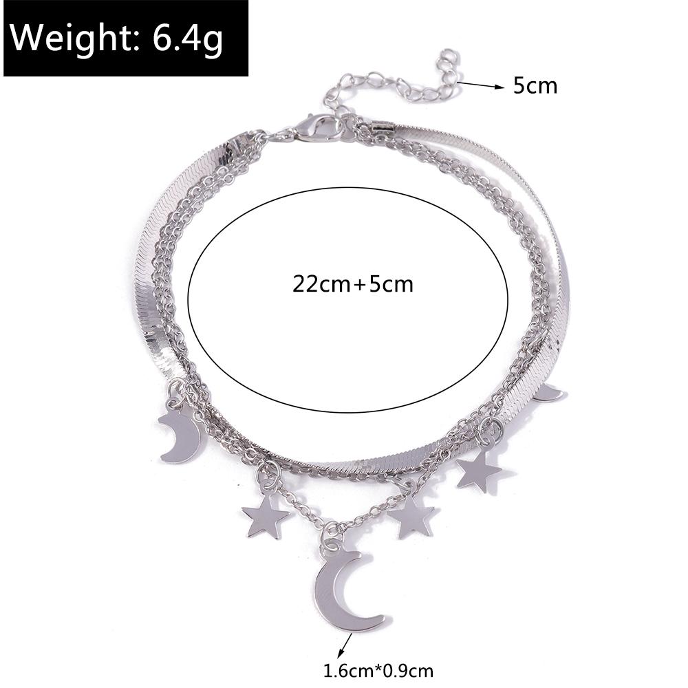 New Silver Color Anklets for Women Girls Multiple Layers Moon Star Ankle Bracelet Chain Foot Jewelry Gift