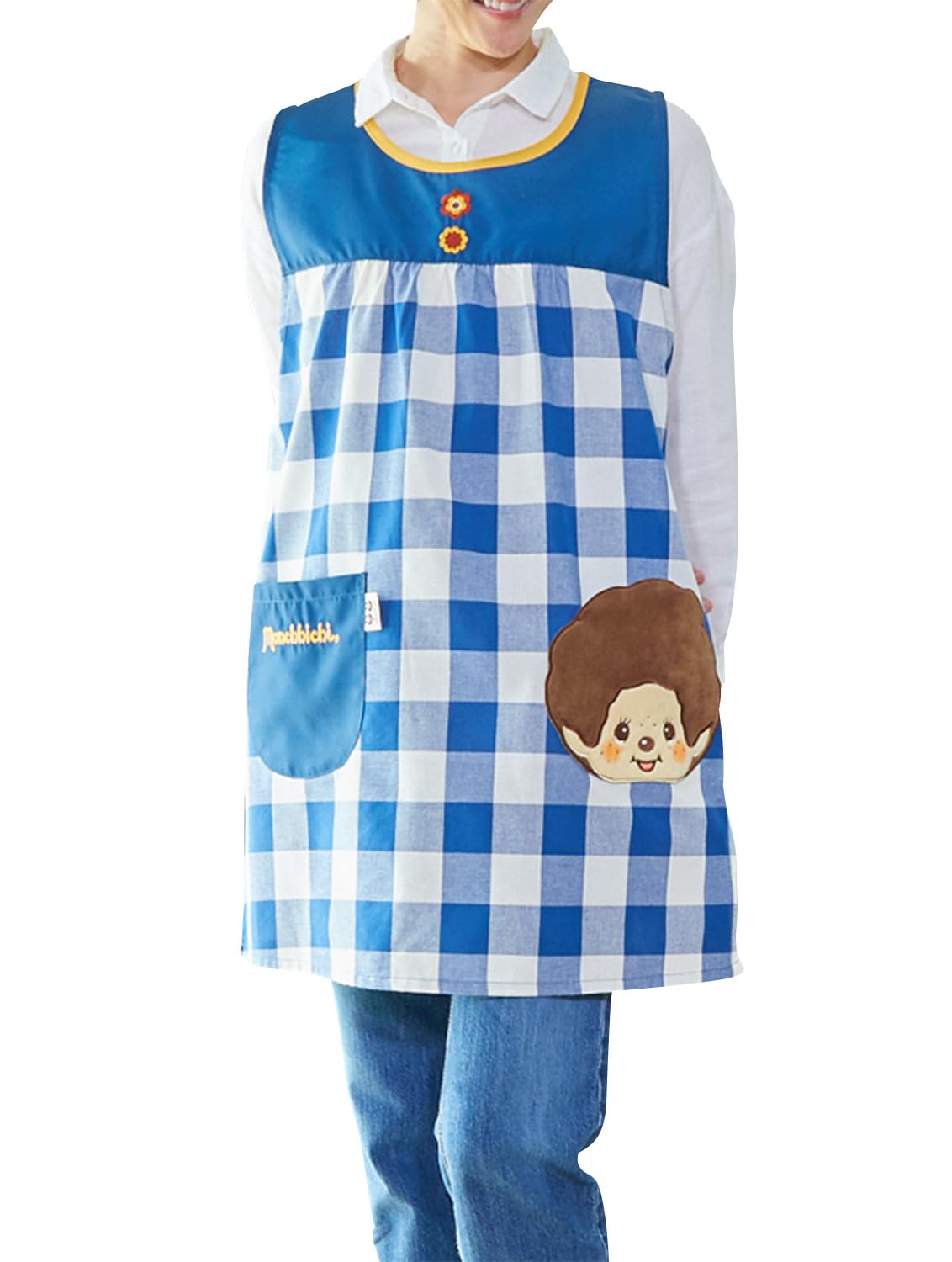 

Atelier Momo & Momo Monchhichi Apron, Side Opening, Check Pattern, Blue, Women s, M-L, MA43865-51
