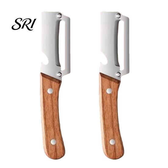 Portable Kitchen Peeler 2Pcs Multifunctional Vegetable Peeler, Ergonomic Wooden Handle Stainless Steel Blade Tool with Bottle Opener And Serrated for 2pcs B