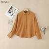 ZANZEA Women Casual Turn Down Collar Long Sleeve Loose Blouse
