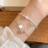 925 Silver Pearl Bracelet Women Girls Vintage Korean Pink Love Bow Chain Party Jewelry Luxury Gift