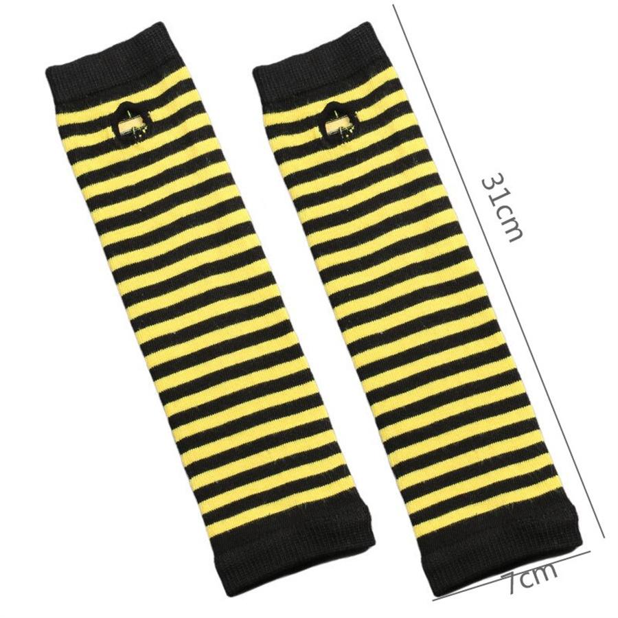 Gestreeepte Vingerloze Armwarmers, Gebreide Armhoezen met Duimgat voor Cosplay & Feest