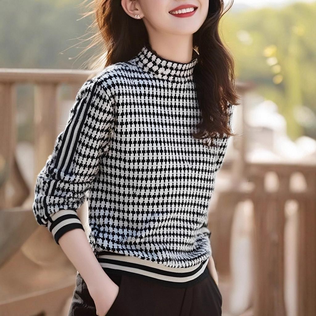 Autumn and winter new semi-turtleneck bottoming shirt women's autumn and winter retro temperament sweater loose and thin long-sleeved knitted sweater