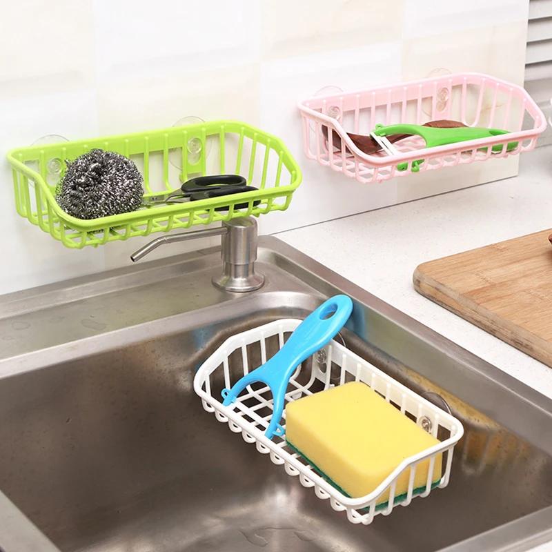 Wall Hanging Sink Drain Basket Kitchen Storage Rack with Suction Cup Bathroom Shelf Home Decoration Organizer Kitchen Gadgets