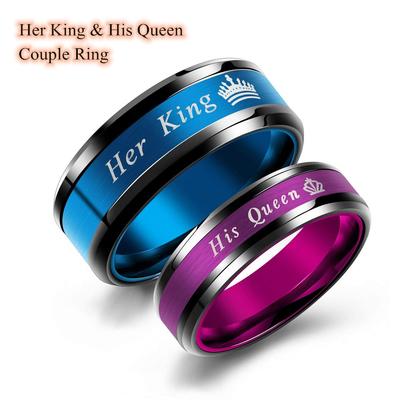 Fashion Couple Rings Her King His Queen Statement Ring Romantic Stainless Steel Crown Ring Anniversary Wedding Band Jewelry Gift