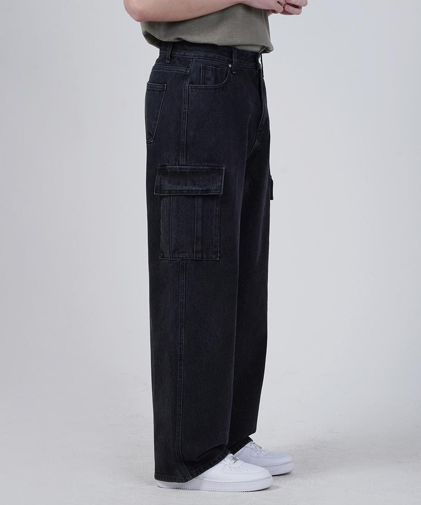 GAKKAI UNIONS Wide Denim Cargo Pants Black