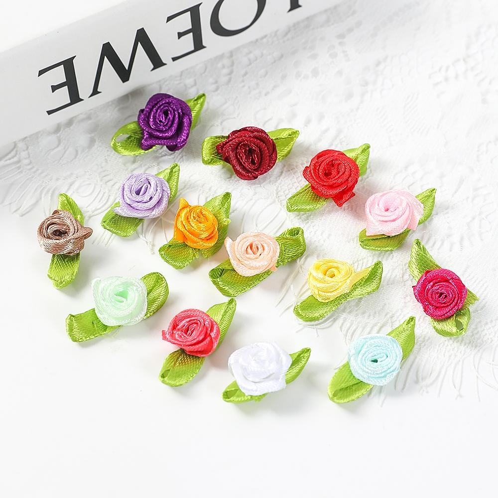 50Pcs Mini Rose Artificial Flowers Heads 2cm Buds Fabric Flower Wedding Decoration Craft Supplies Ribbon Bow-Knot Gift Decor