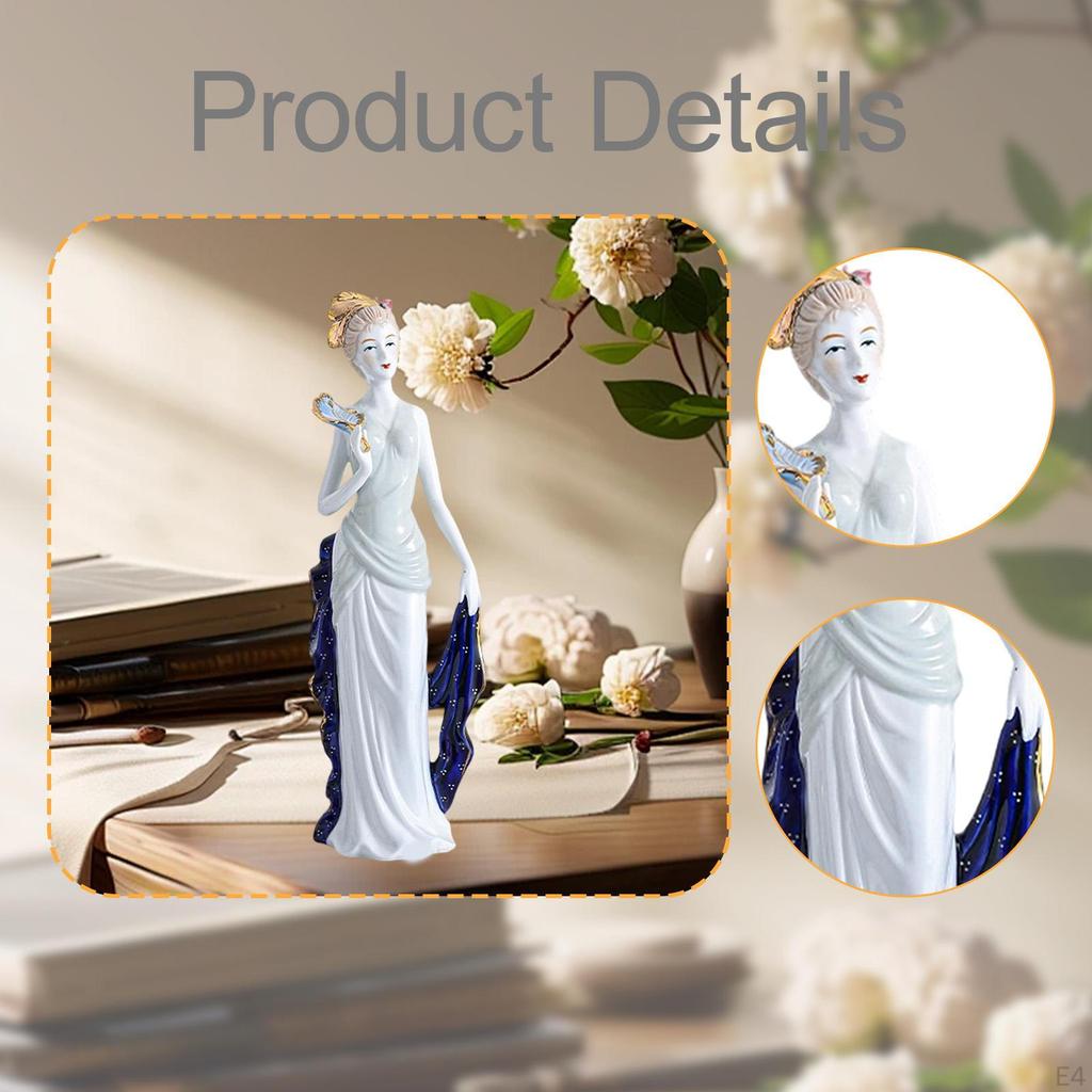 Ceramic Girl Statue Lady Figurine Collectible Ornament Sculpture for Entrance Cabinet Desk Fireplace