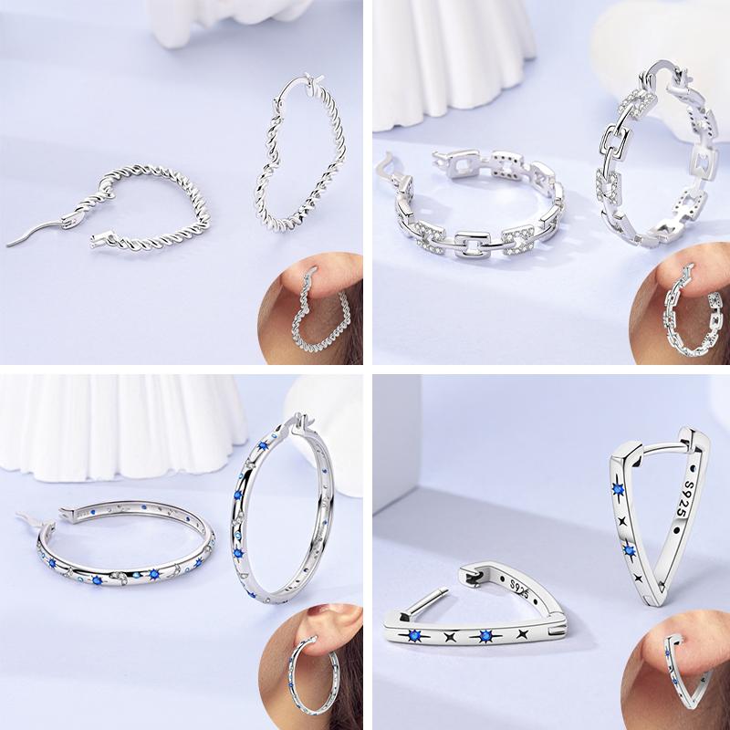 Original 925 Silver Hoop Earring Zirconia Irregularity Stud Earring For Women Engagement Birthday Jewelry Gift