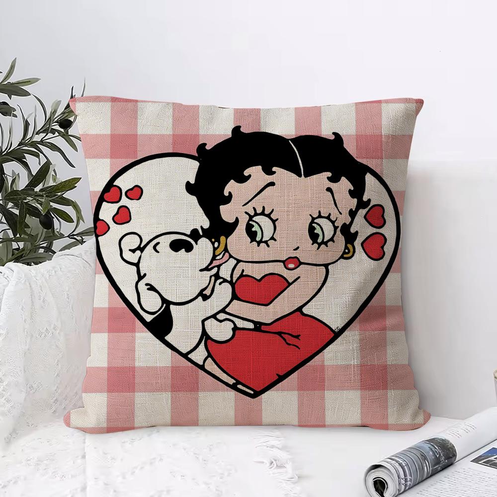 BBettyS Bboop Cushion Cover Eco Linen Pillow Case  DoubleSided Print Breathable  Durable Hidden Zipper Home Decor Gift