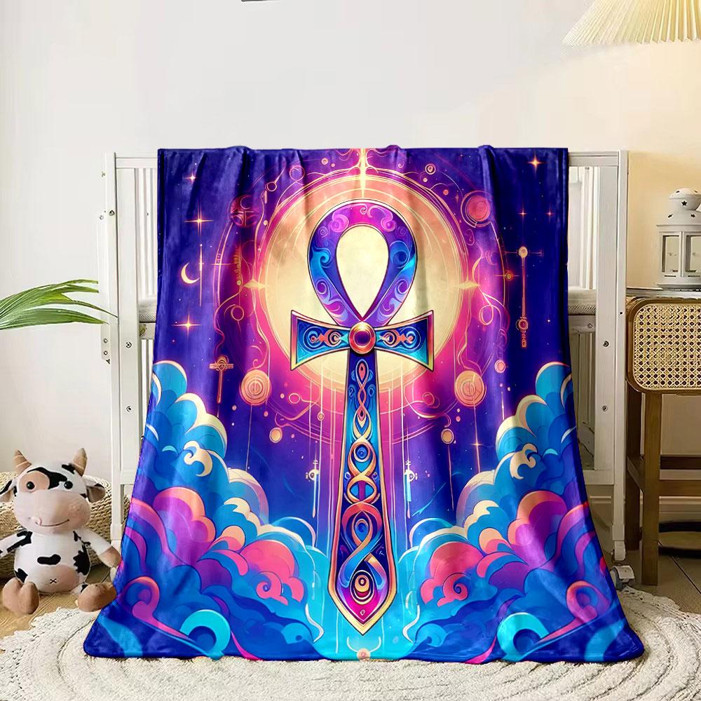 Mystical Ankh in Cosmic Glow print blanket soft and cozy perfect for the living room bed sofa or a nap,gift