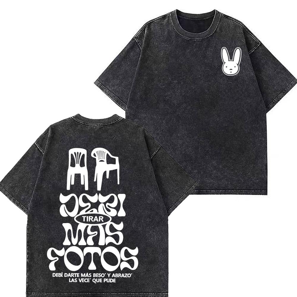 Rapper Bad Bunny Tour  Debi Tirar Mas Fotos DTMF Merch Tshirt Unisex Fashion  Summer ONeck Tee Hip Hop Vintage Washed Tshirts