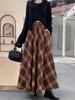 Thickened Warm Wool Retro Plaid Umbrella Skirt - 2025 Autumn/Winter Collection