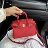 Lychee pattern platinum bag mini leather handbag large capacity bag women's new trendy fashion shoulder bag