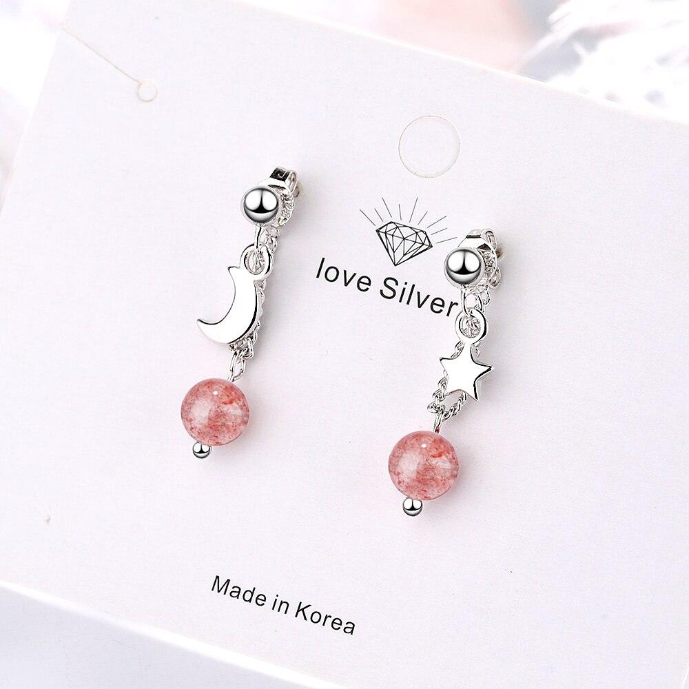 

Серьги-капли из стерлингового серебра 925 пробы со звездами и луной с клубничными хрустальными бусинами для женщин S-E915