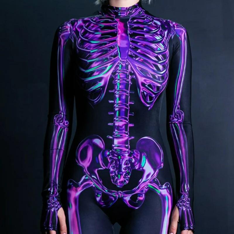 Halloween Family Matching Outfit Skeleton Print Jumpsuit Pants Women Kids Street Style Slim Fit