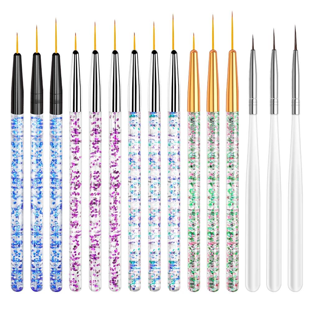 3pcs Nail UV Gel Brush Painting Pen Manicure Set DIY Ultra-Thin Line Drawing Pen Acrylic French Stripe Manicure Liner Brush Tool
