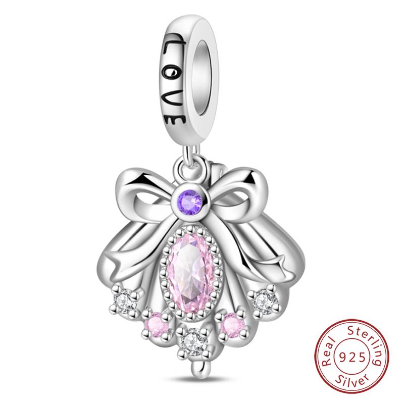 Copper Charms Beads Forever Love Heart Shaped Bow Family Charms Dangle For Bracelet Woman Diy Jewelry Gift